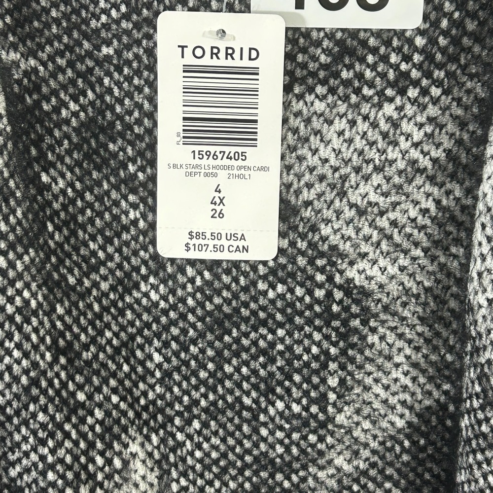 Torrid Hooded Black Sweater White Stars Open Cardigan Womens 4X Coatigan NWT - Picture 6 of 8
